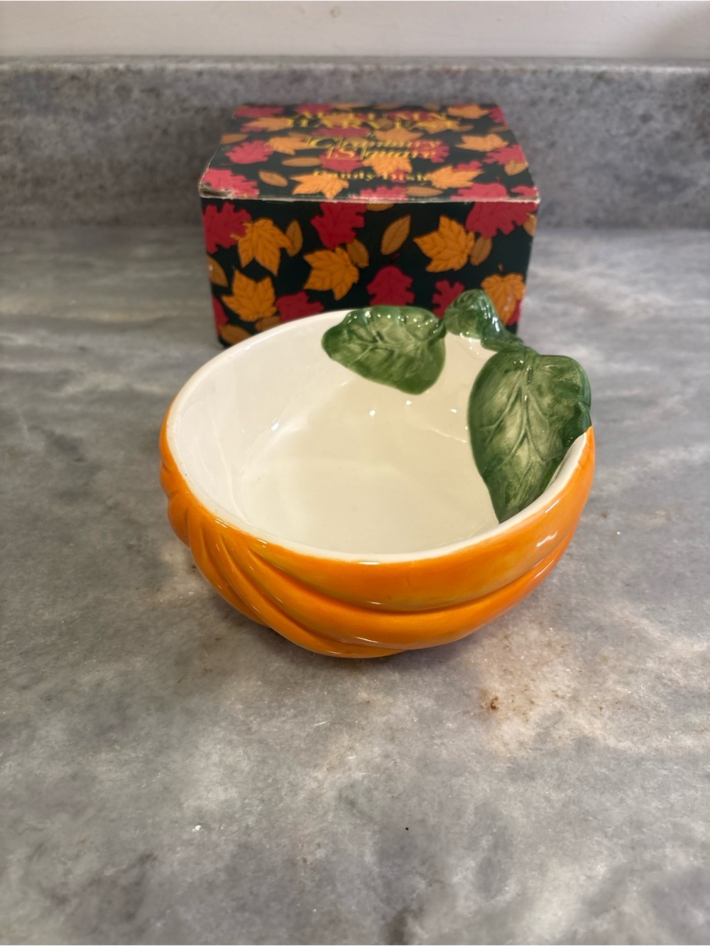 VTG Cranbury Square Autumn Harvest Pumpkin Candy Dish Bowl Handpainted